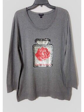 Torrid Women's 2X Gray Rose/Skull Reversible Sequin Changing Sweater